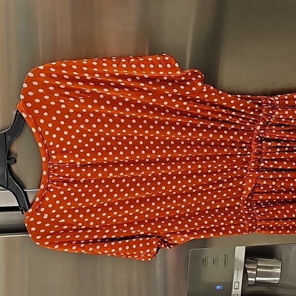 💕STINE GOYA💕 Caitlin Midi Dress ~ Rust Orange Polka Dot Print Medium - Picture 15 of 16